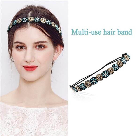 5 Pieces Rhinestone Elastic Headbands Handmade Crystal Beaded Hairbands - Picture 4 of 14